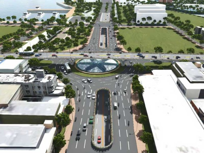 phối cảnh nút giao 3 tầng cầu Trần Thị Lý