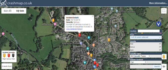 Trang web bản đồ tai nạn ở Anh