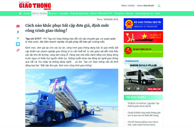 Loạt bài “Bất cập đơn giá định mức các công trình giao thông” của Tạp chí GTVT được dư luận và các doanh nghiệp nhà thầu xây lắp giao thông đánh giá rất cao