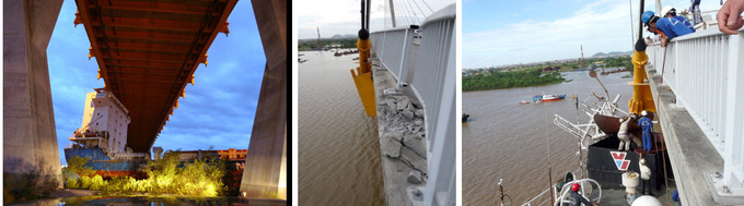 Ảnh 12, 13 và 14: Hậu quả của sự cố đêm 17/07/2010 đối với cầu Bính (ảnh st)