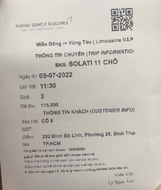 Vé điện tử có mã QR Code với đầy đủ thông tin số ghế, tên nhà xe, thời gian khởi hành…