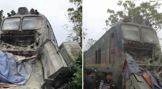 Xe tải mất phanh bị tàu hỏa tông trúng, ta