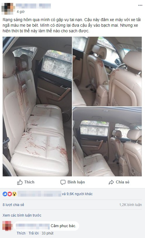Máu dính đầy ghế vì cứu người tai nạn