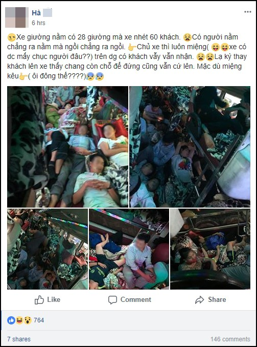 Chuyến xe 28 giường nhưng có đến 60 hành khách nằm