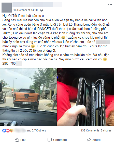 Lái xe tốt bụng, đuổi theo 20km để trả ví cho chủ 