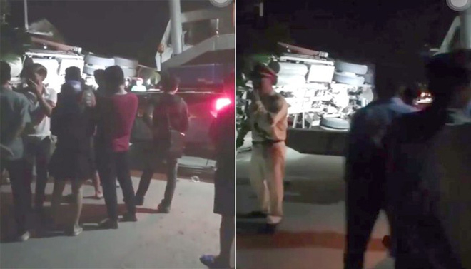 Container lật nhào đổ vào nhà dân trong đêm khiến 