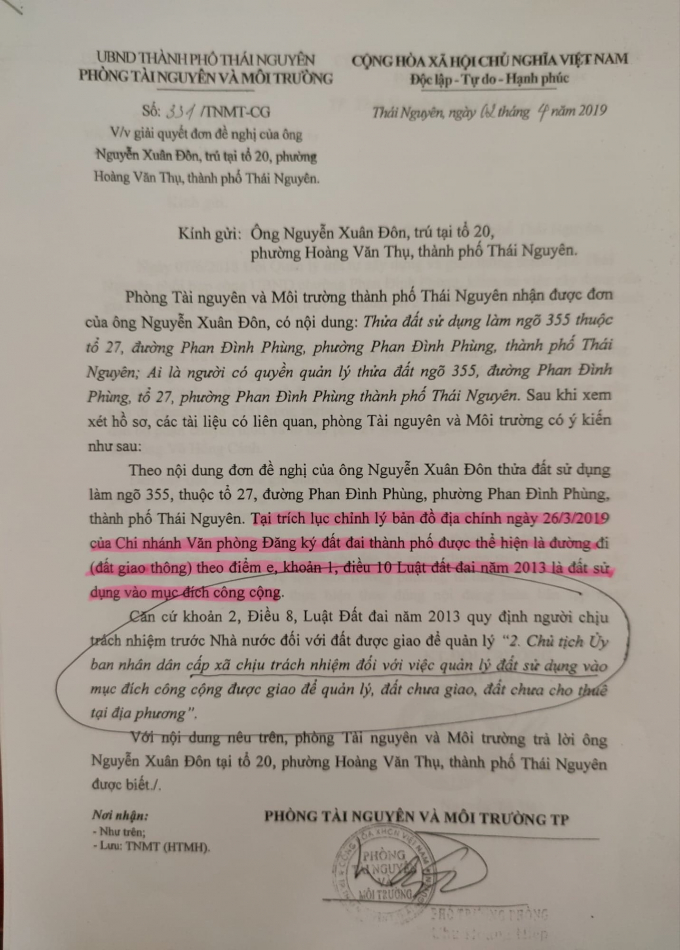 3. Văn bản của phòng tài nguyên và môi trường TP. 